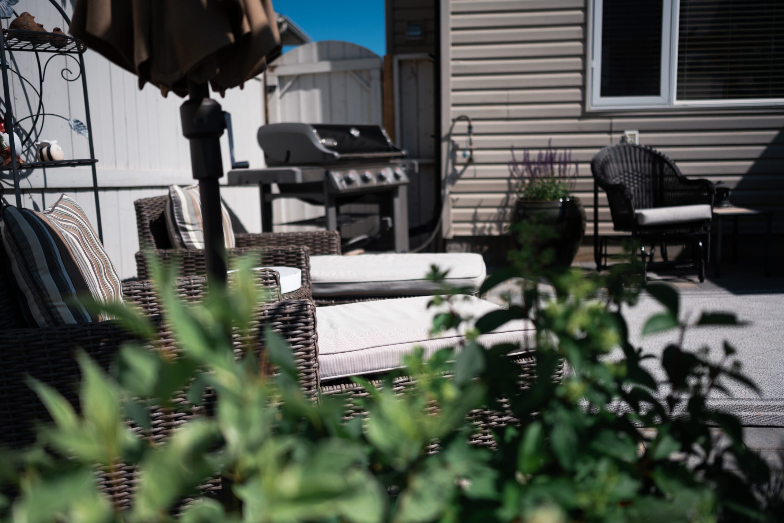 Stone patio in an Okotoks backyard