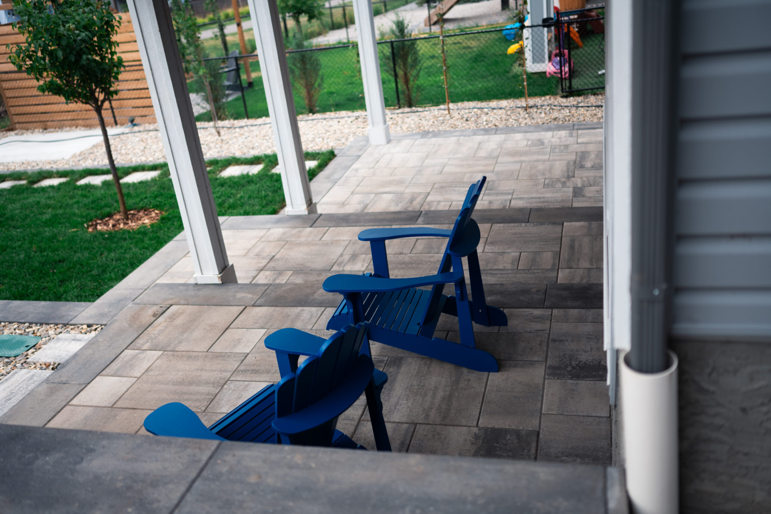 Backyard seating area in Rancher’s Way, Okotoks