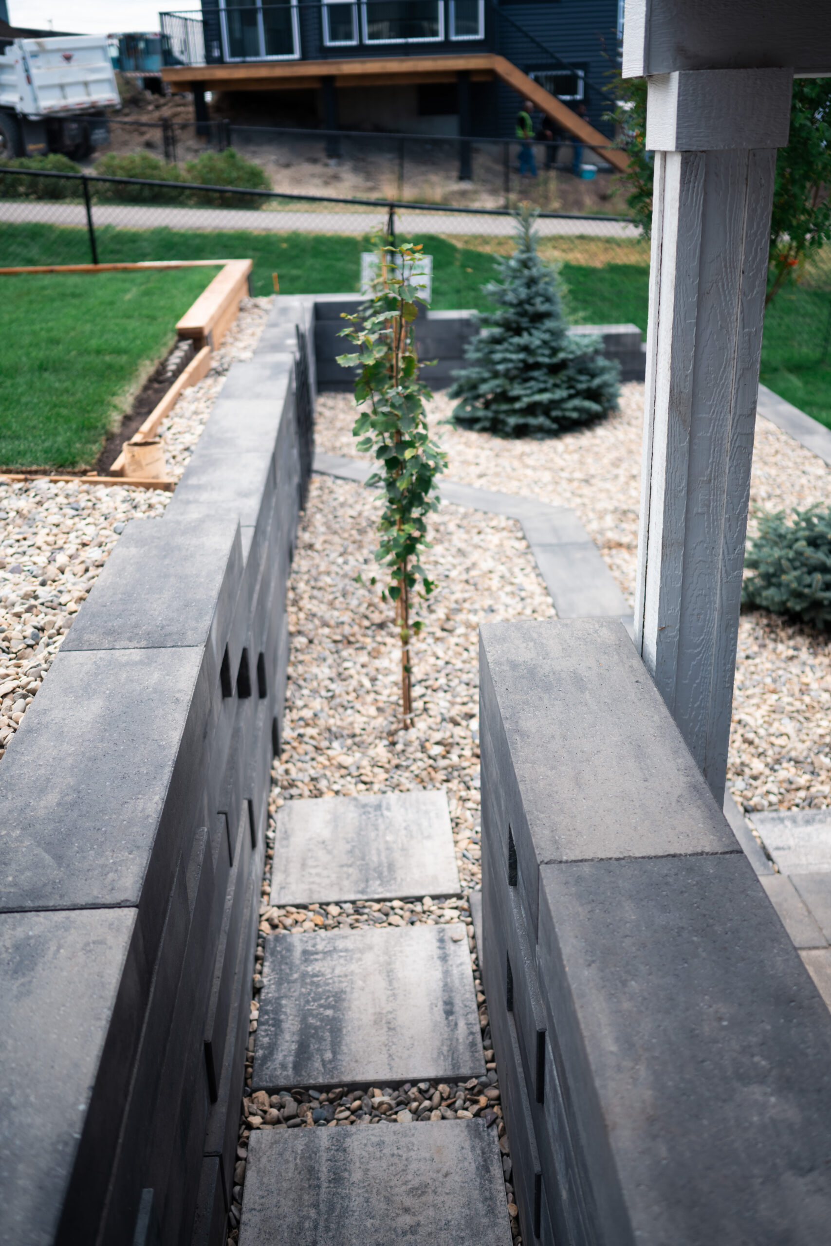 Custom stone steps in a Rancher’s Way yard in Okotoks