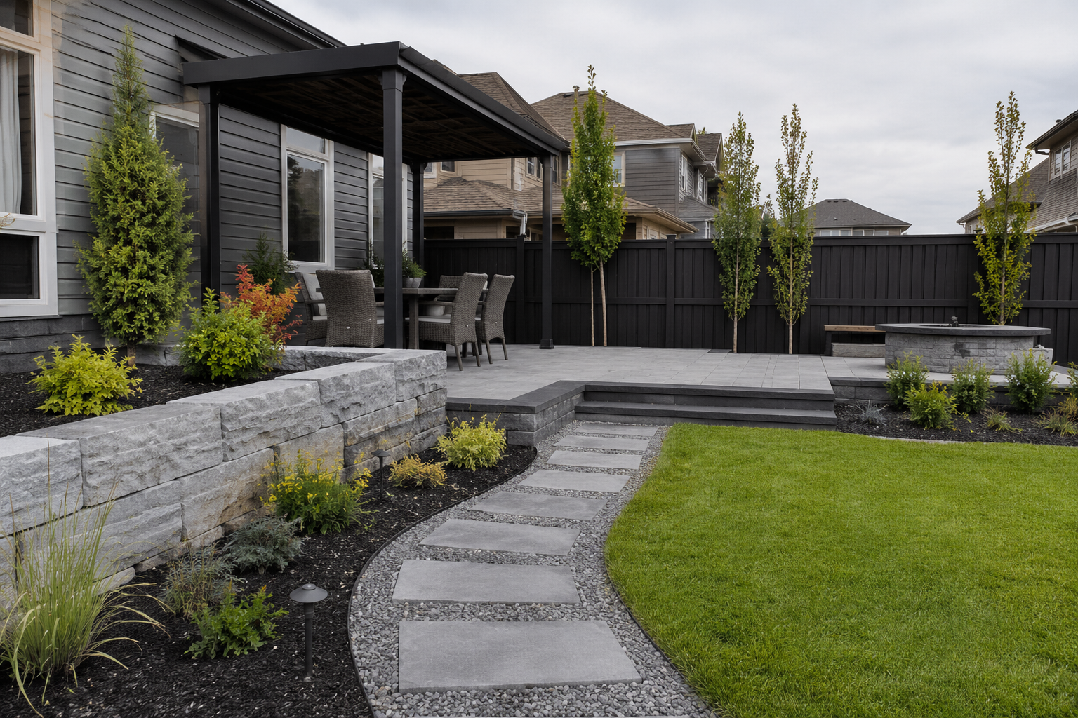 Finished residential landscape construction by Kayben Landscaping in Okotoks Finished residential landscape construction by Kayben Landscaping in Okotoks