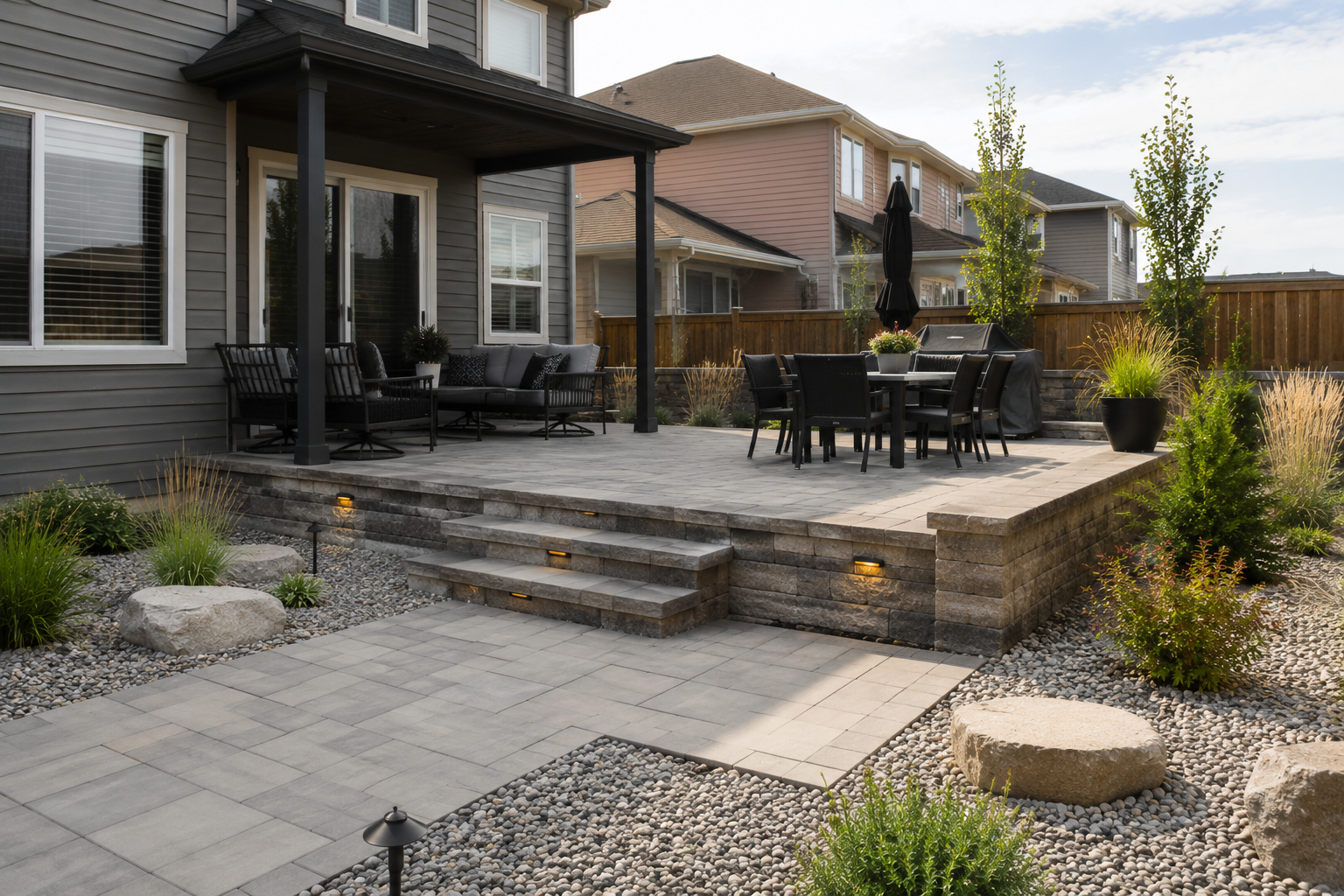 Paving stone patio and outdoor path planning by Kayben Landscaping in Okotoks Paving stone patio and outdoor path planning by Kayben Landscaping in Okotoks
